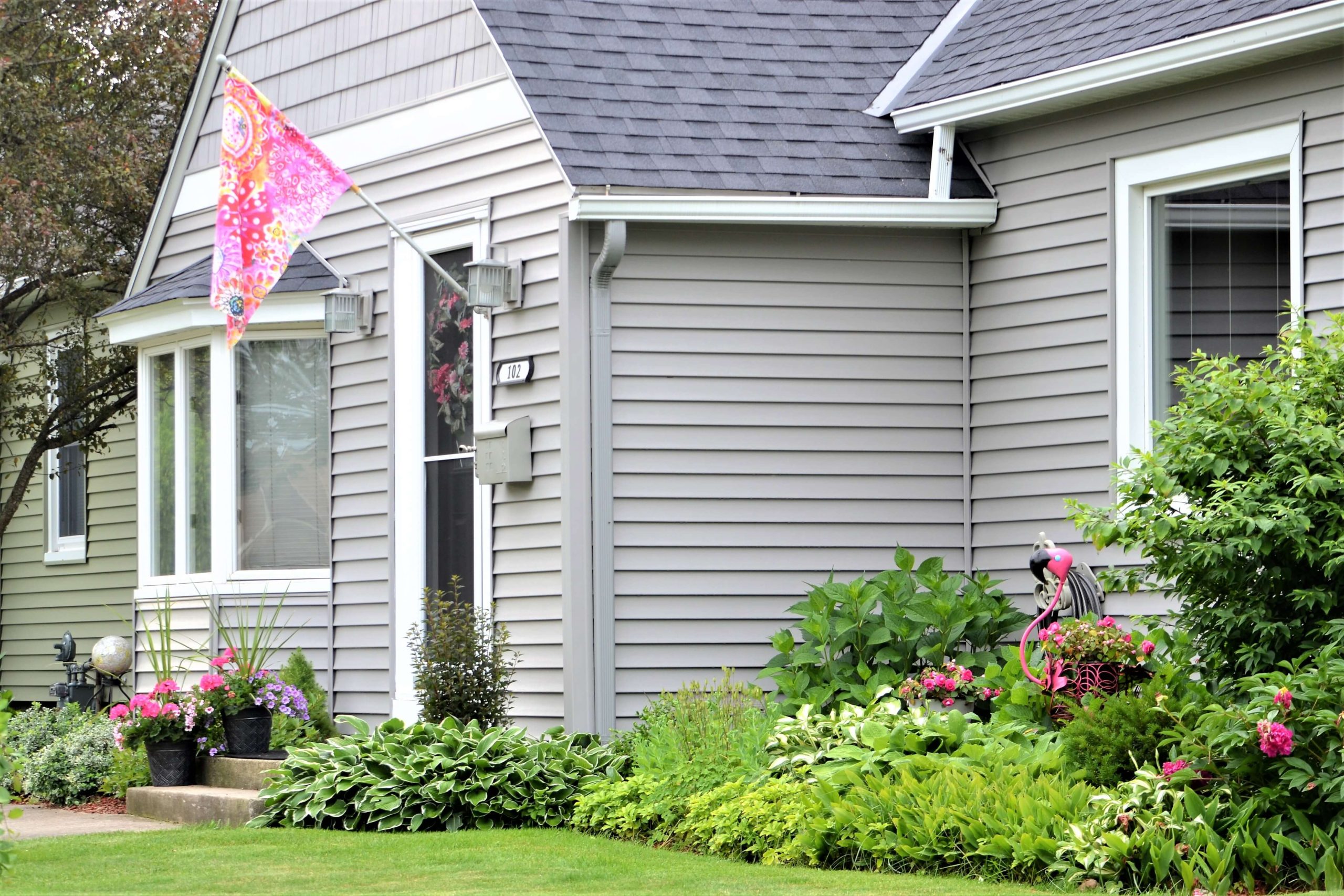 exterior shot of grey home