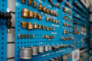 variety of different water valves for sale at a plumbing supply store
