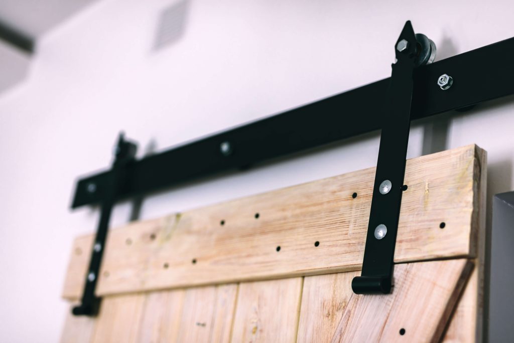 closeup shot of barn door kit track